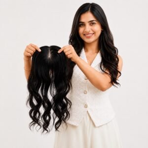 Indian Human Hair Topper for Women | Natural Black Clip-In Wig Topper with Natural Scalp Look