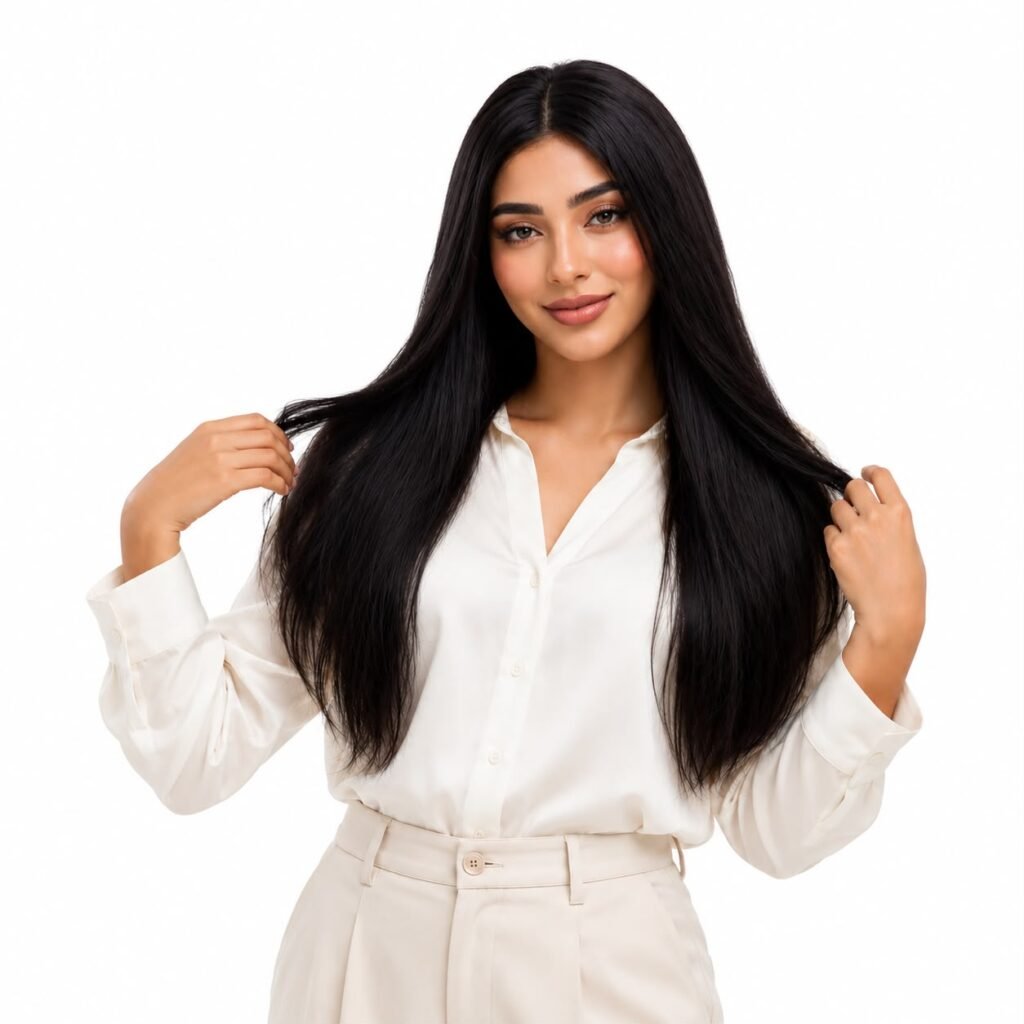 Premium Human Hair Frontal Wig for Women | Natural Black Lace Front Wig with Natural Hairline